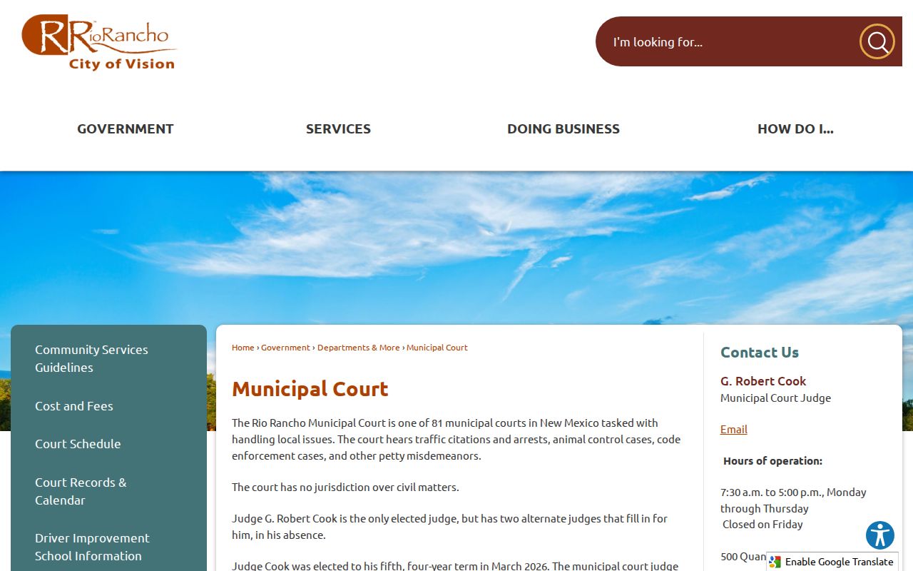 Sandoval County court schedule reference for Rio Rancho municipal court