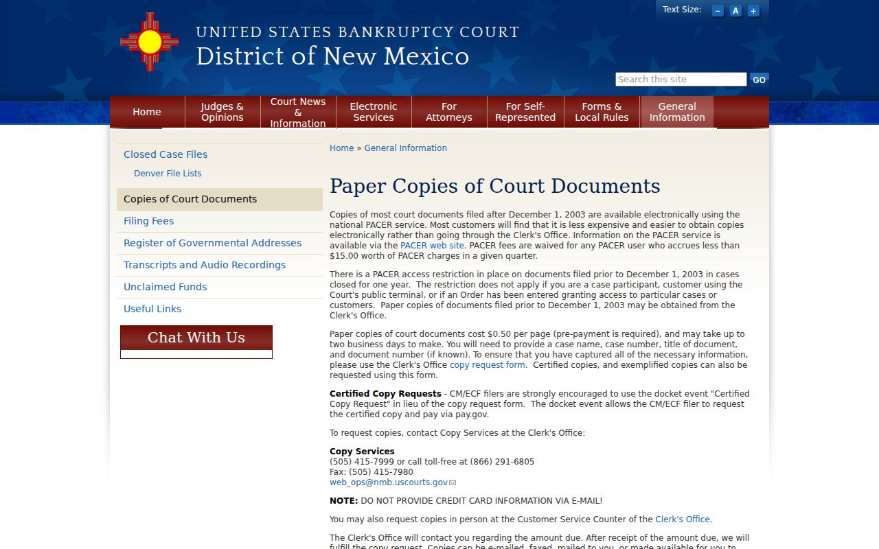 Sandoval County court records distinction for New Mexico bankruptcy copy requests