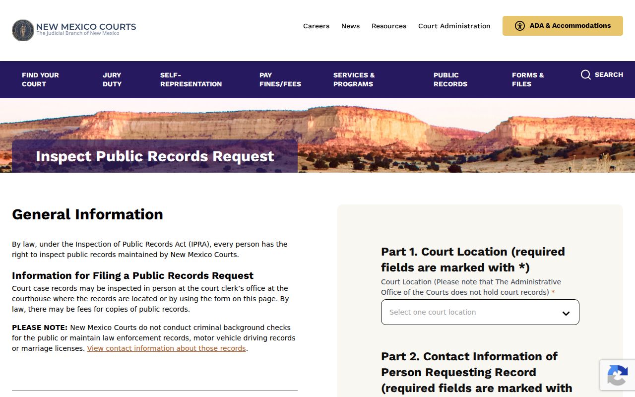 Sandoval County court records access through New Mexico Courts IPRA form