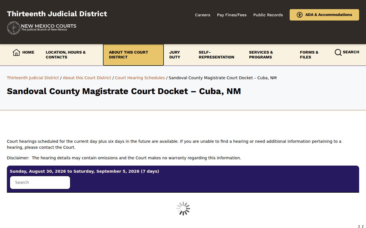 Sandoval County criminal court docket context for the Cuba Magistrate Court