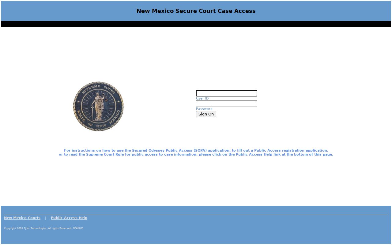 Sandoval County criminal court docket calendar context for Secure Online Public Access