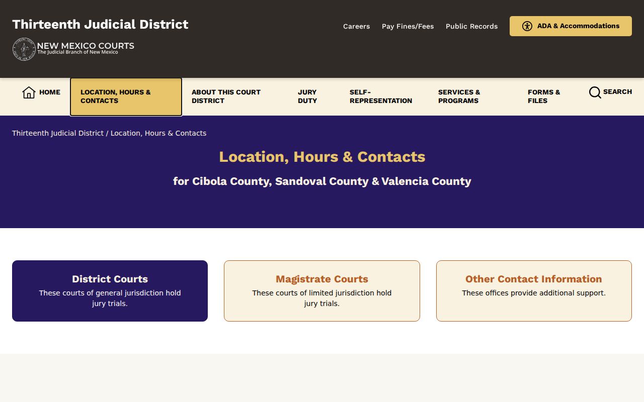 Sandoval County court docket district and magistrate contact information
